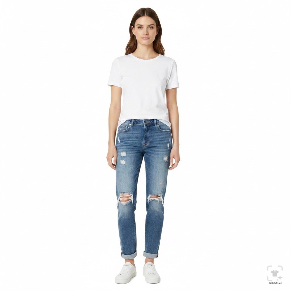 Tommy Hilfiger Women‎ 16 Blue Denim White Wash Distressed Ripped Boyfriend Jeans